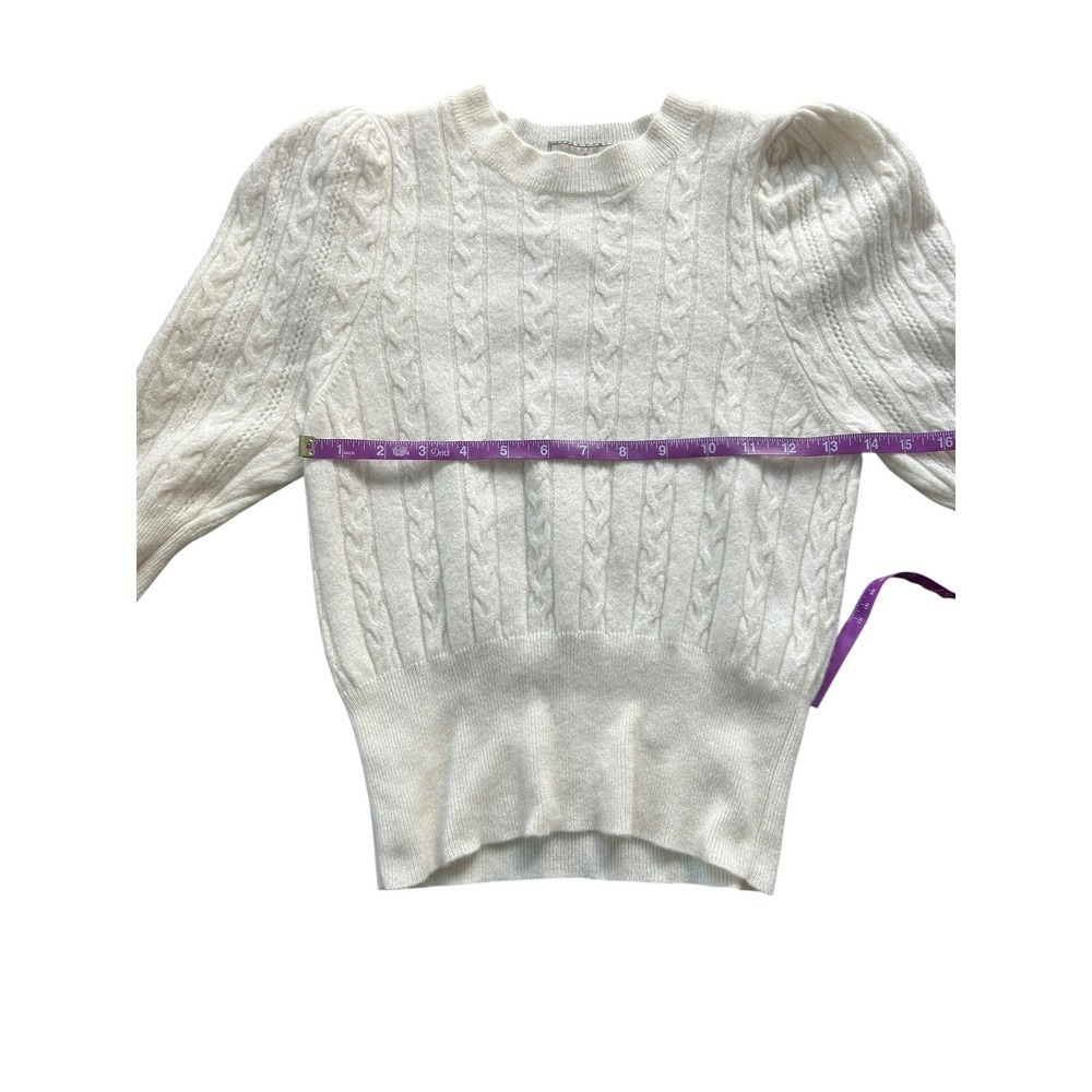Khan Bogd Mongolian Cashmere Cable Knit Puff Sleeve Sweater Cream Ivory Size S - Picture 4 of 7